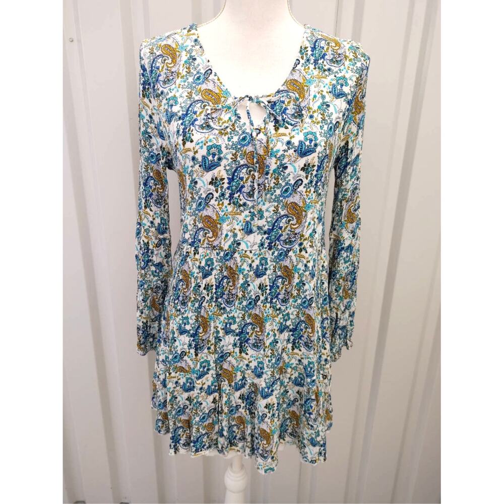Altar'd State Tunic Boho Peasant Keyhole Long Sleeve Paisley Dress Medium